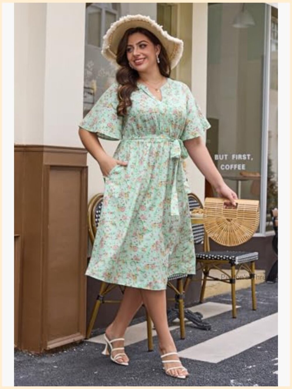 Plus Size Floral V-Neck A-Line Dress with Pockets - Picture 5 of 7